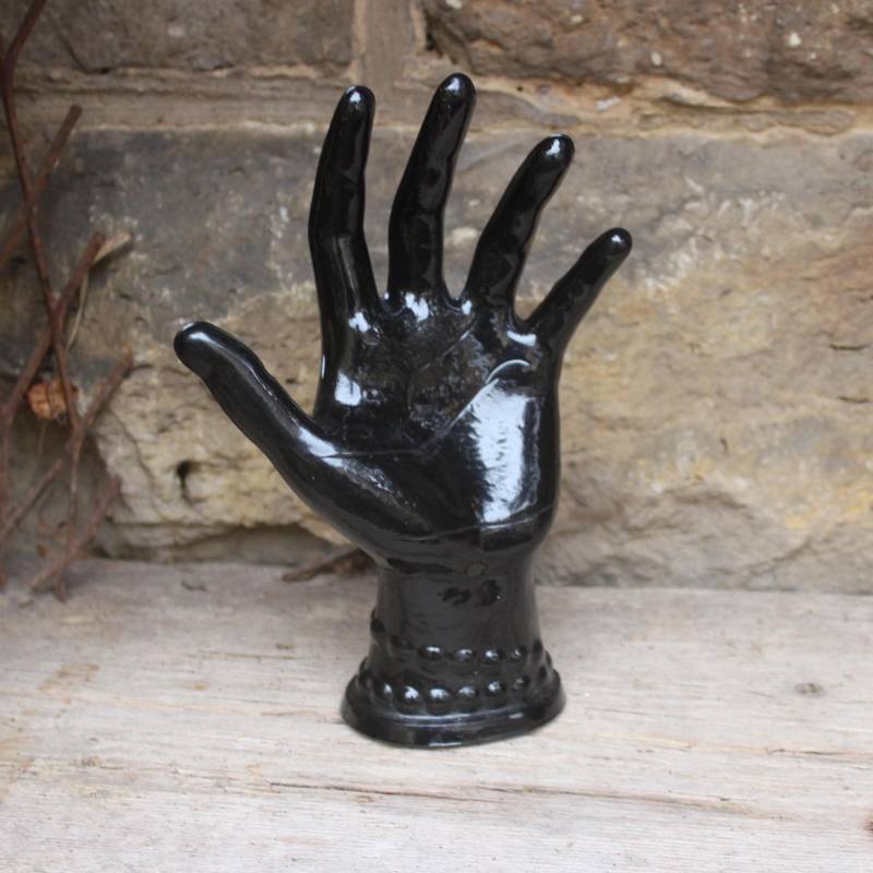 Schmuckhand Glas Schwarz Ringhalter Vintage 80Er 90Er Jahre von VintageKreativecke