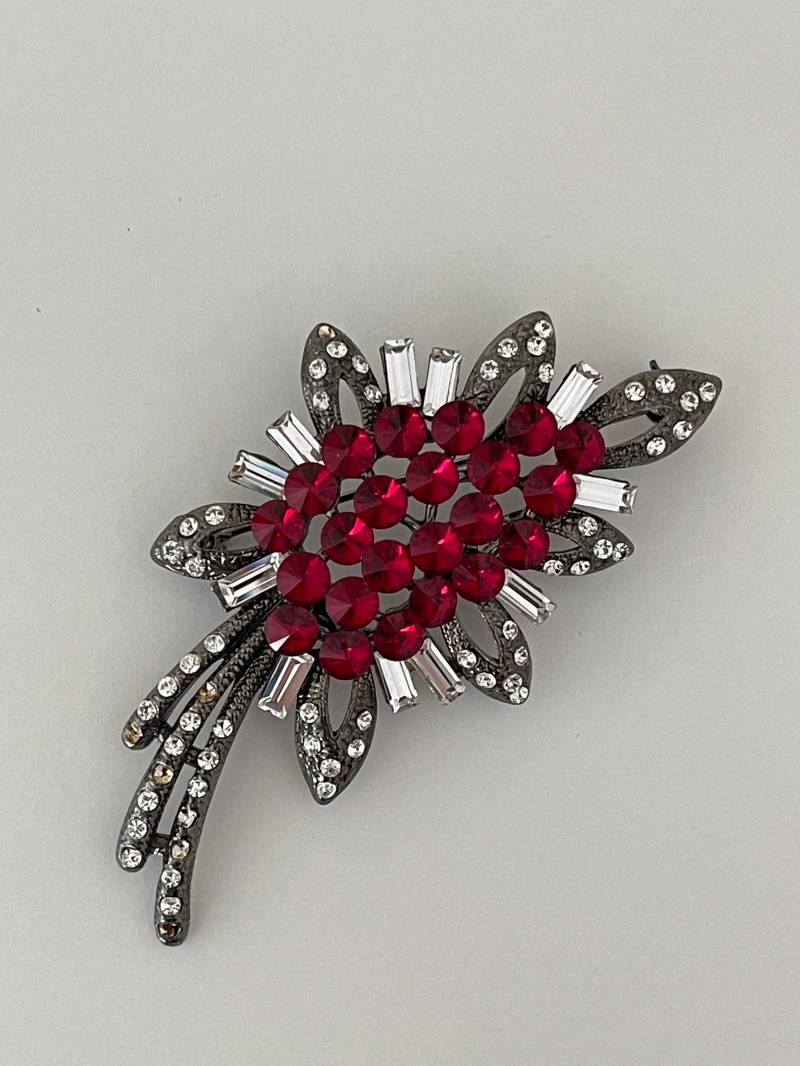 Vintage Brosche Mit Kristallen Brooch Strass Stein von VintageLaRetro
