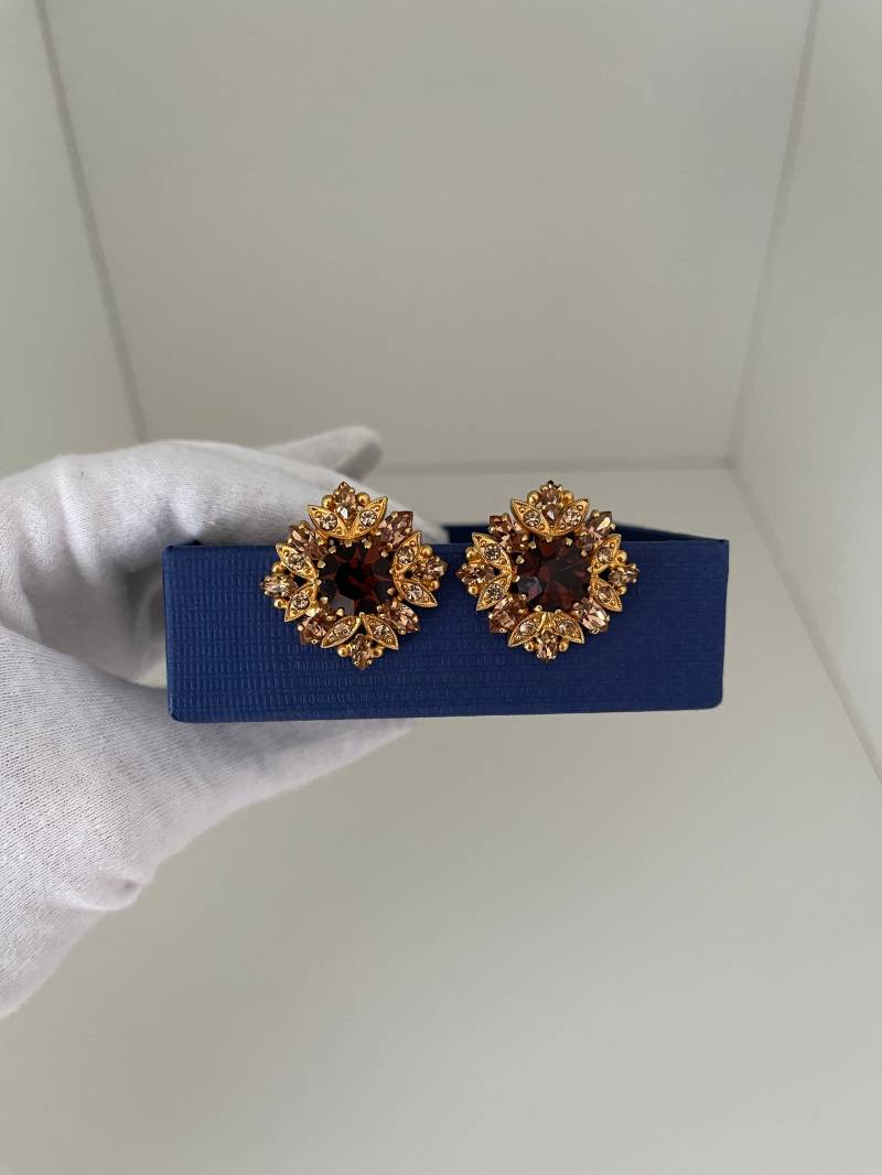 Vintage Designer Ohrclips Mit Kristallen, Designer Schmuck Zirkon Ohrringe von VintageLaRetro