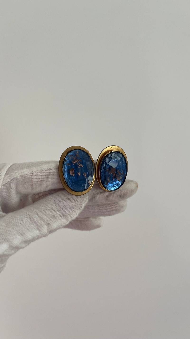 Vintage Ohrclips Blau Oval Modeschmuck von VintageLaRetro