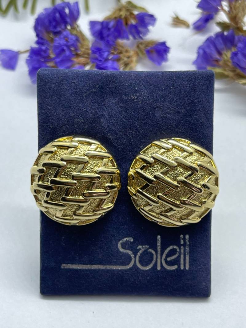 Vintage Ohrclips Soleil Rund Goldene Farbe von VintageLaRetro