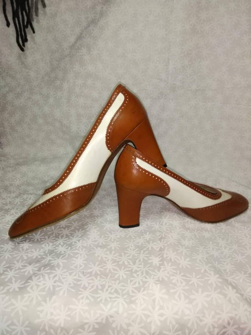 Schuhe Lerther Braun Und Weiß Stiefel Frauen Baldan Oberteil Leder Made in Italy High Heels von VintageLabr