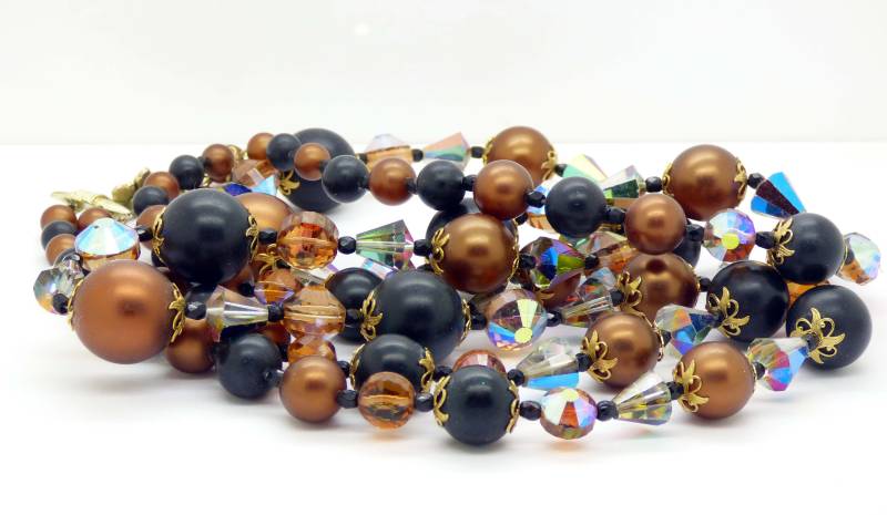 30-Zoll-Doppelreihige Braune Und Schwarze Vendome-Halskette von VintageLaneJewelry