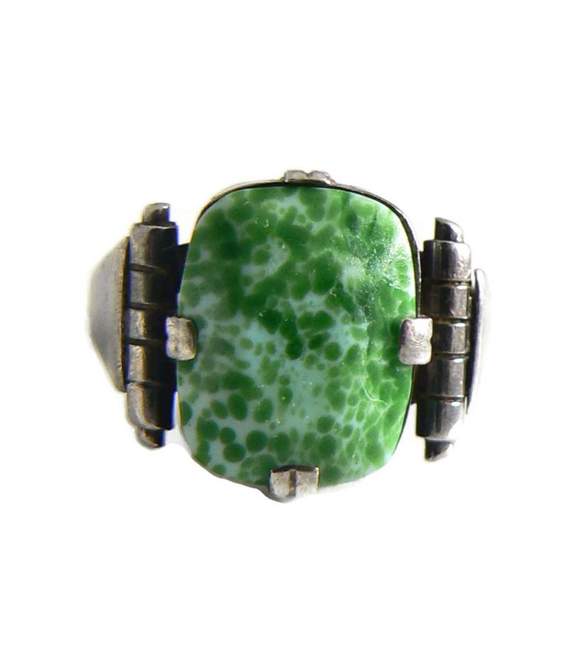 Antiker Peking Glas Sterling Silber Ring Unikat Vintage, Antik, Mode Und Nachlass Schmuck von VintageLaneJewelry