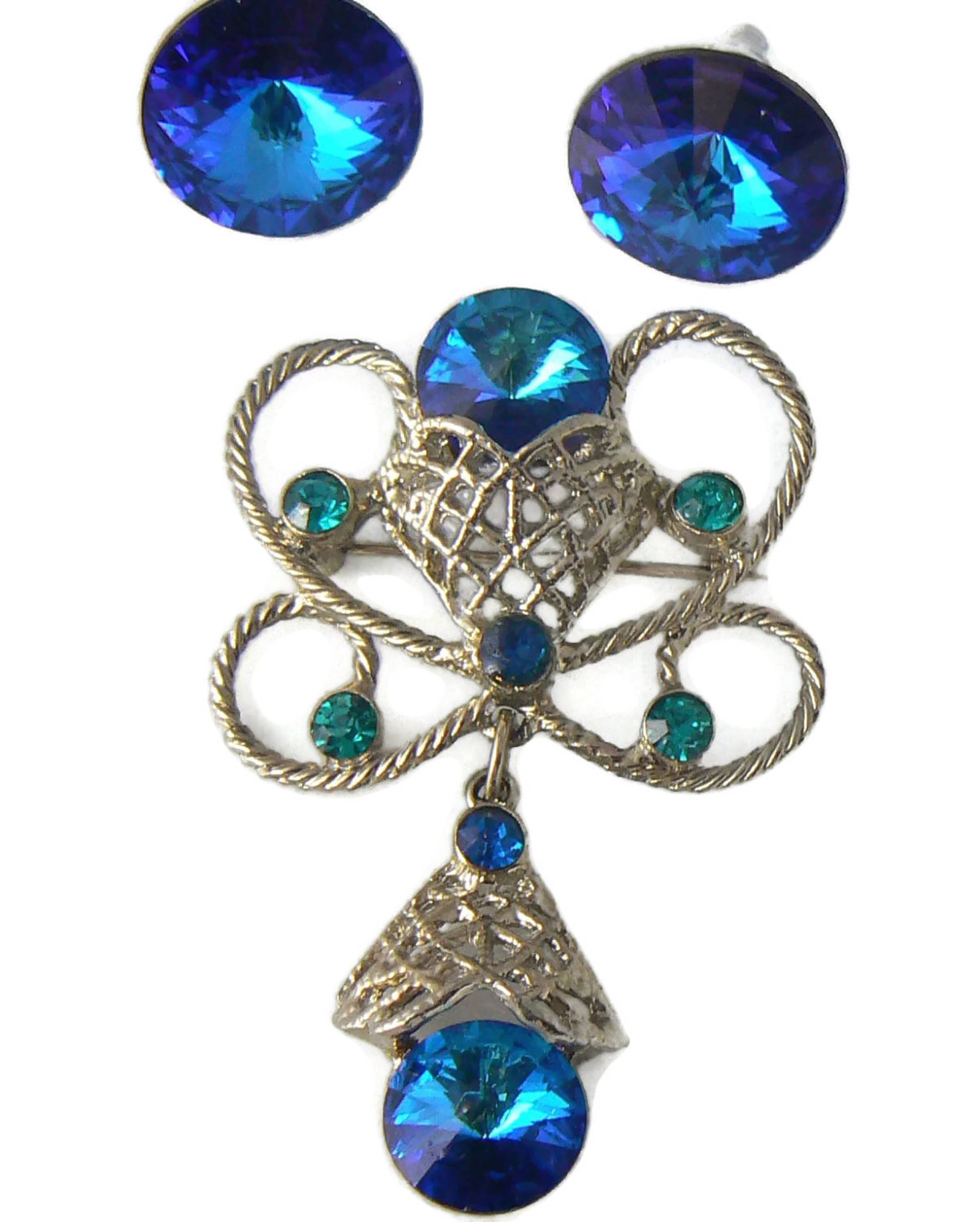 Blaue Rivoli Filigrane Demi Parure Einzigartiger Vintage, Antik, Trachten - Und Nachlassschmuck von VintageLaneJewelry