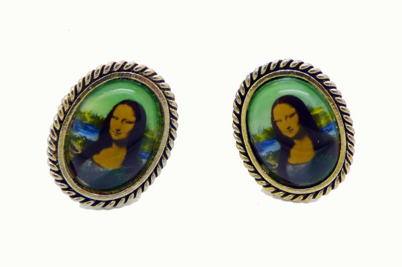 Mona Lisa Glas 3 Dimensionale Manschettenknöpfe, Manschettenknöpfe von VintageLaneJewelry