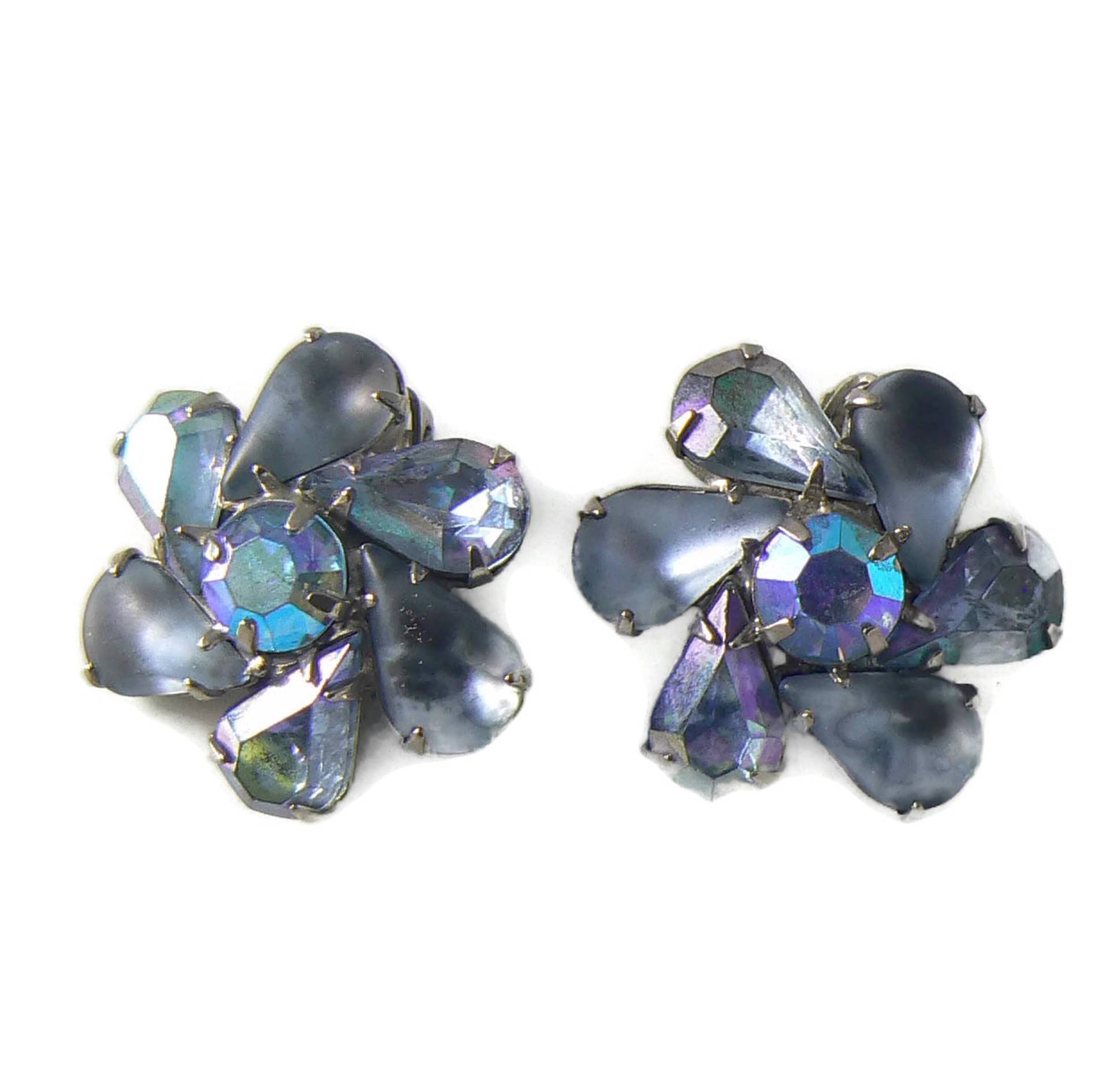 Vintage Garne Gefrostete Blaue Strass Ohrclips von VintageLaneJewelry