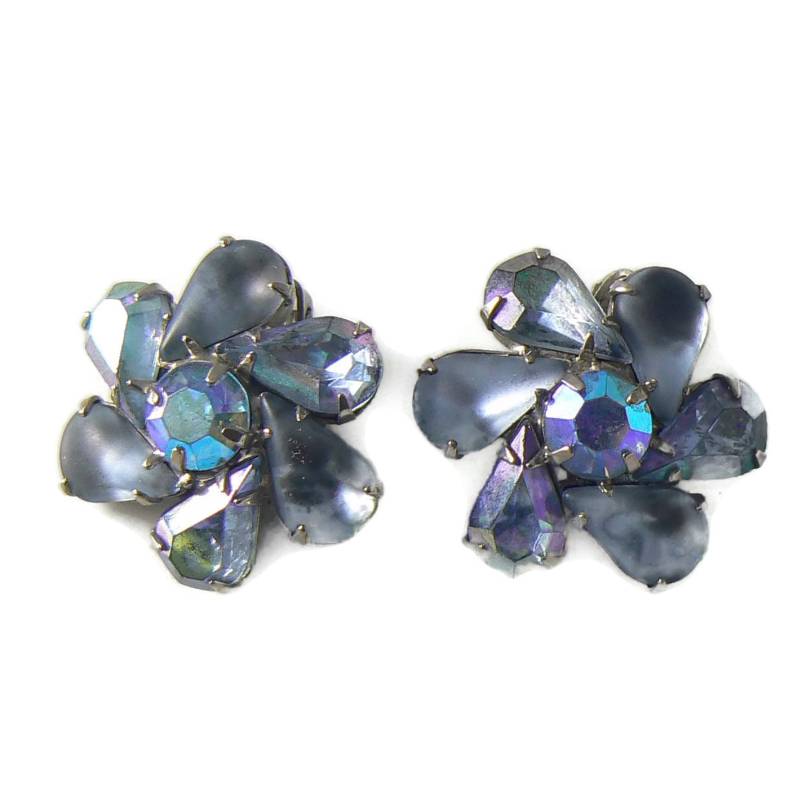 Vintage Garne Gefrostete Blaue Strass Ohrclips von VintageLaneJewelry