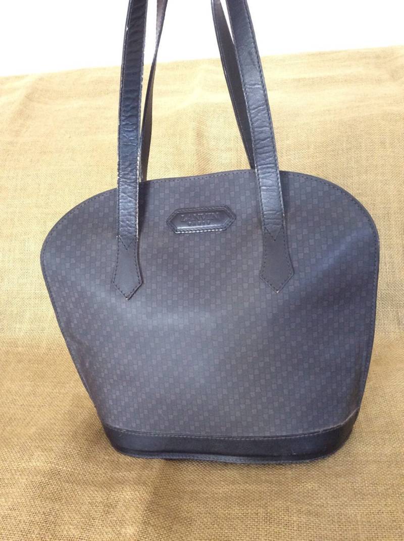 Echte Vintage Lanvin Paris Dome Schwarze Leder Umhängetasche 90Er Jahre Mode von VintageLeatherPurses