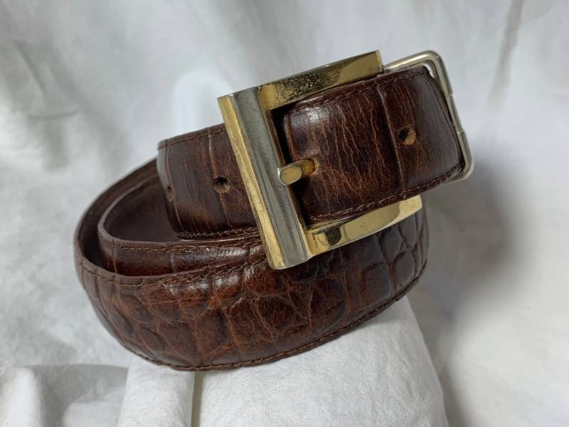 Vintage Echt Marco Valentino Ledergürtel Mit Krokoprägung Größe 36 von VintageLeatherPurses