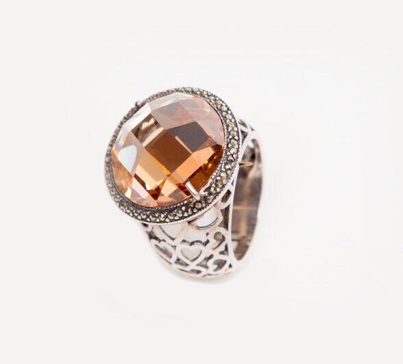 Vintage Sterling Silber Ring Mit Markasit Und Bernstein, Größe 9 Vintage Sterling Silber Ring Mit Markasit Und Bernstein, Größe 9 von VintageLoveAntiques