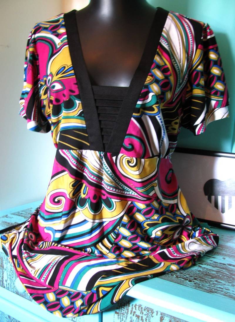 Frau Vintage Tunika Bluse Mini Kleid/Helle Print Frauen Boho M Größe von VintageLoveBoutique