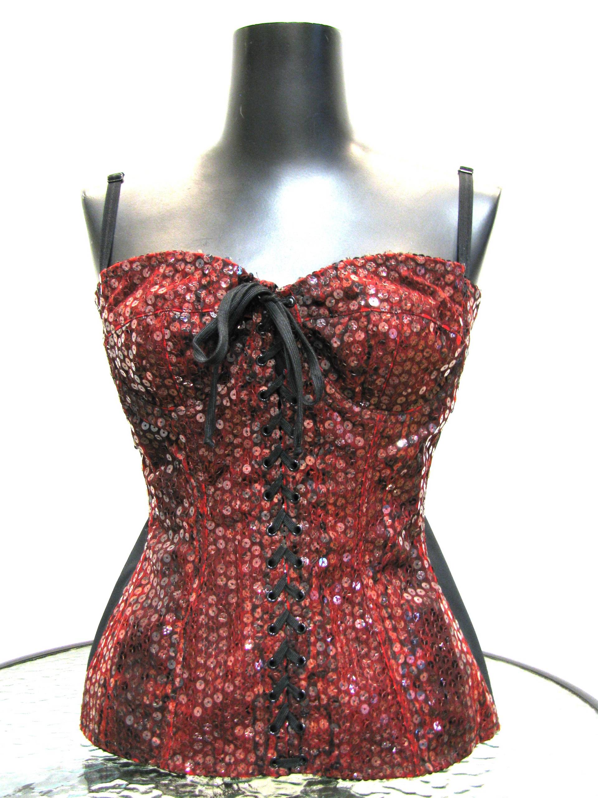 Vintage Korsett Rot Schwarz Von Borgonovo Milano von VintageLoveBoutique