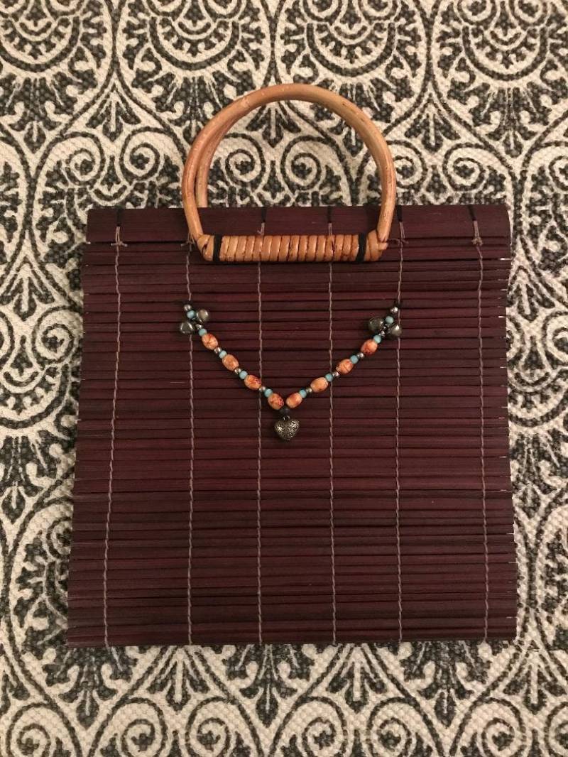 Retro Bambus Perlen Handtasche/Geldbörse Kupplung Top-Griff Boho Burgunder Kastanienbraun Griffe Sommer Urlaub Retro Bambus Perlen Handtasche/Geldbörse Kupplung Top-Griff Boho Burgunder Kastanienbraun Griffe Sommer Urlaub von VintageLoveDesignCo