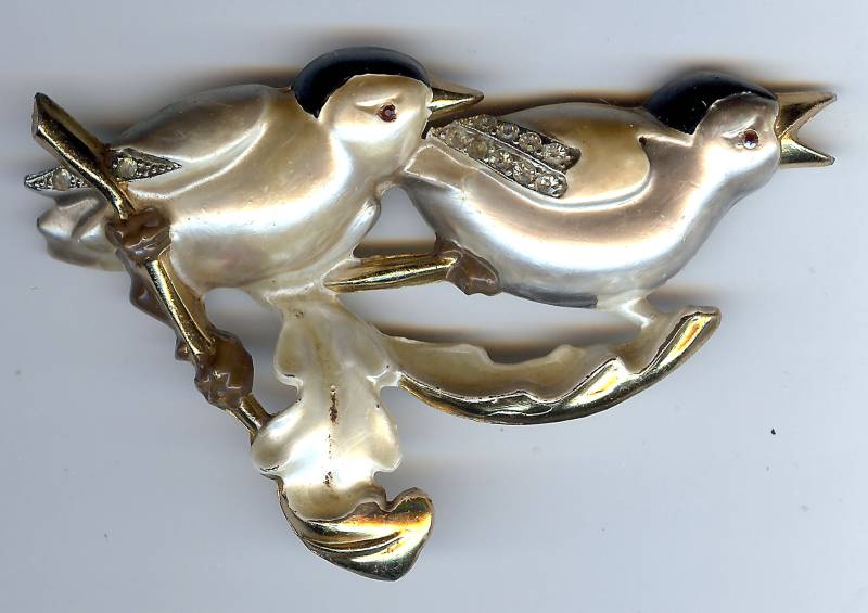 Charming Vintage 1940's Emaille Strass Zwei Vögel Pin Brosche von VintageLovedOne