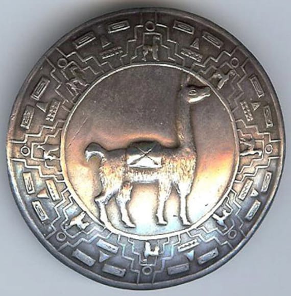Große Industria Peruana Peru Vintage Sterling Silber Lama & Symbole Pin Brosche von VintageLovedOne