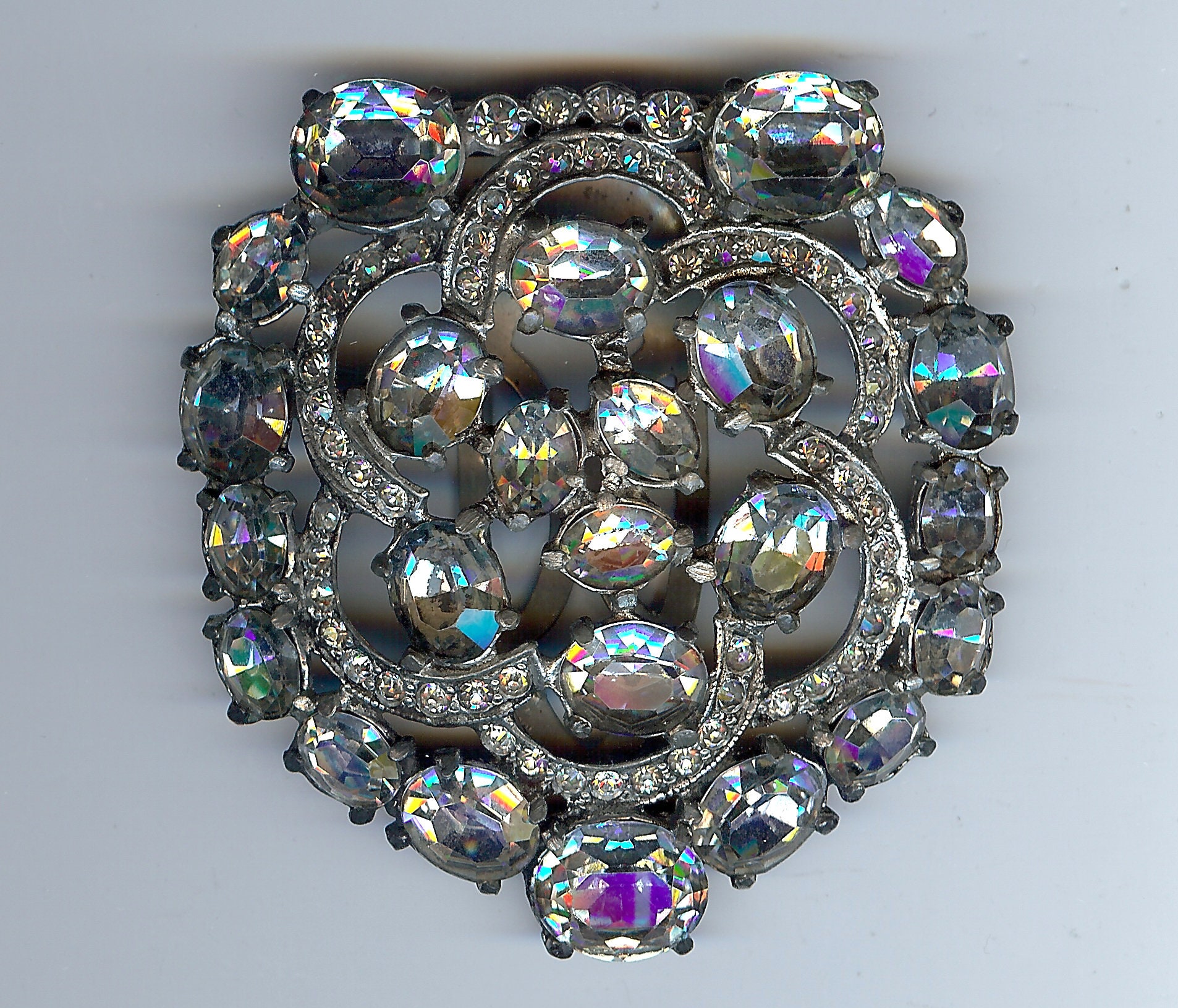 Large Ausgefallene Vintage-Klare Strasssteine Dress Clip von VintageLovedOne