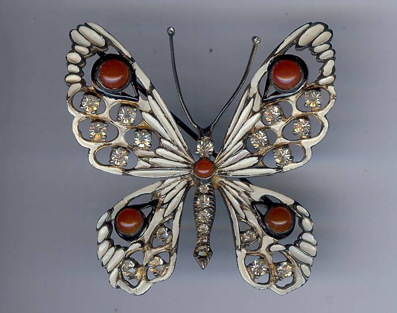 Nettie Rosenstein Große Vintage Sterling Glas Cabochons Emaille Strass Schmetterling Stift von VintageLovedOne