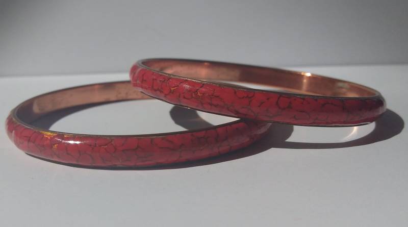 Paar Von Matisse Renoir Vintage Rot Emaille Kupfer Armreif von VintageLovedOne