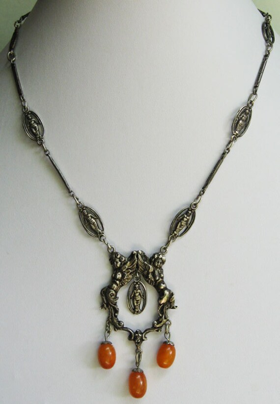 Peruzzi Italien Vintage Sterling Silber Phantasie Damen Engel Amber Halskette Peruzzi Italien Vintage Sterling Silber Phantasie Damen Engel Amber Halskette von VintageLovedOne