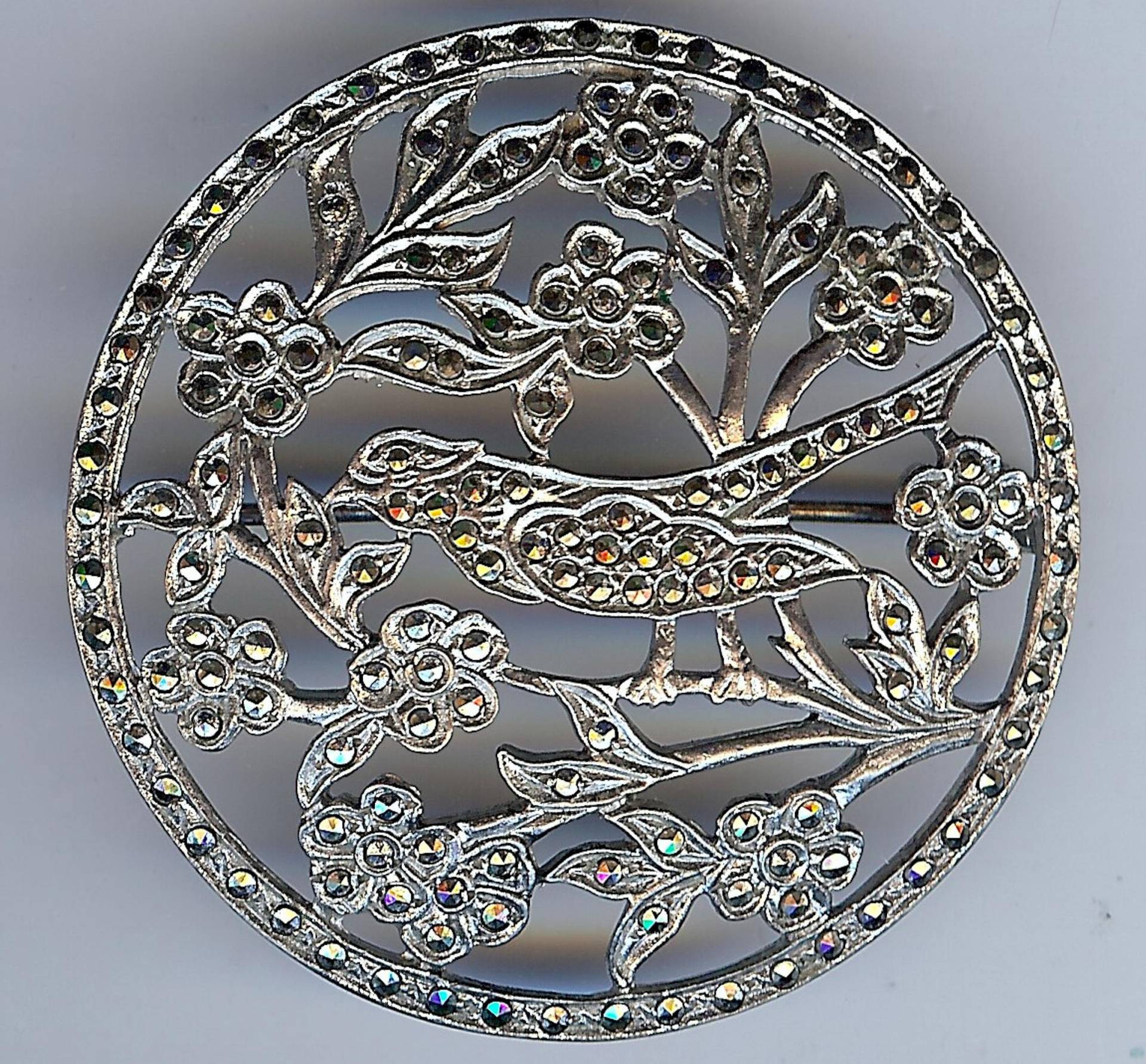 Vintage Songvogel in 925Er Silber & Markasit Im Blumenbaum Anstecknadel von VintageLovedOne