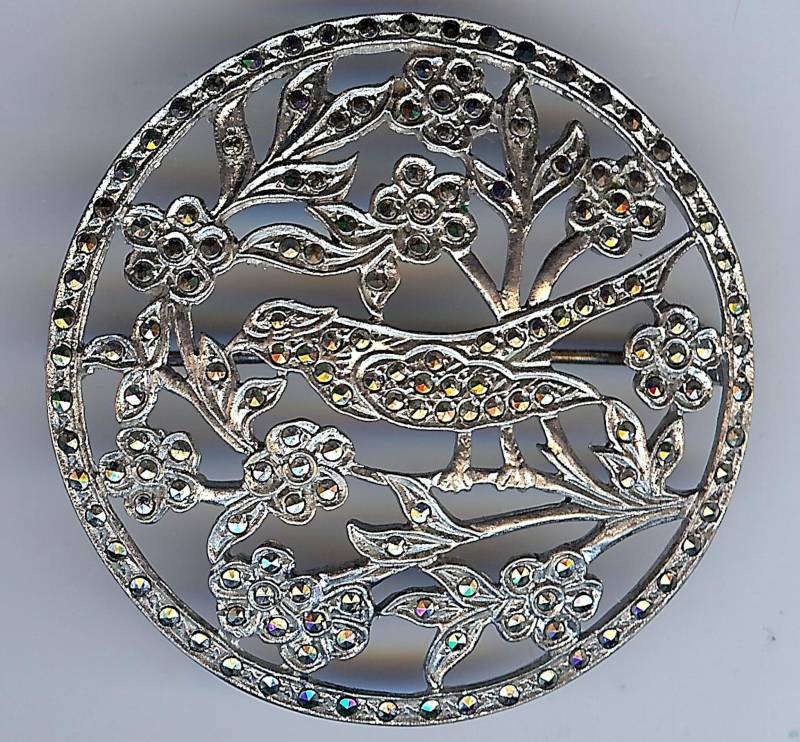 Vintage Songvogel in 925Er Silber & Markasit Im Blumenbaum Anstecknadel von VintageLovedOne