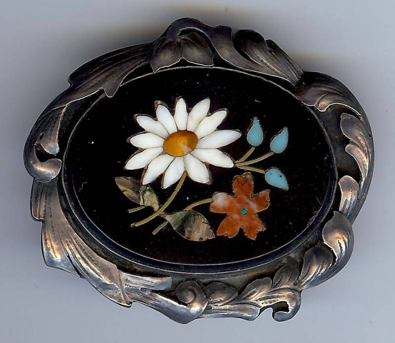 Wunderschöne Antik Verzierte Sterling Silber Pietra Daura Blumen Pin Brosche von VintageLovedOne