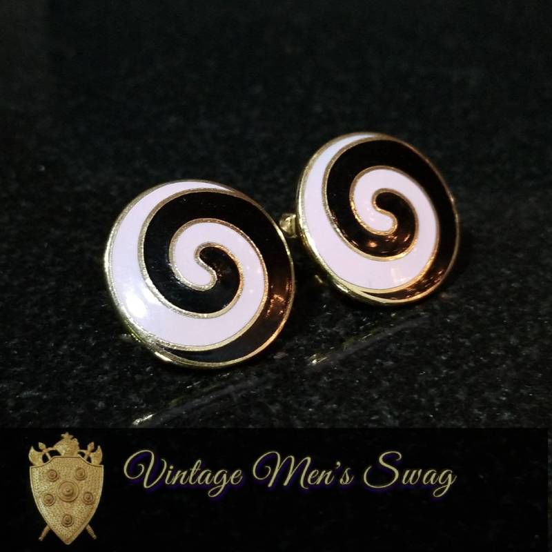 Reteo Vintage 60Er Jahre Manschettenknöpfe Pink Und Schwarz Swirl Von Anson Angeboten Men's Swag Yl-8 von VintageMenSwag