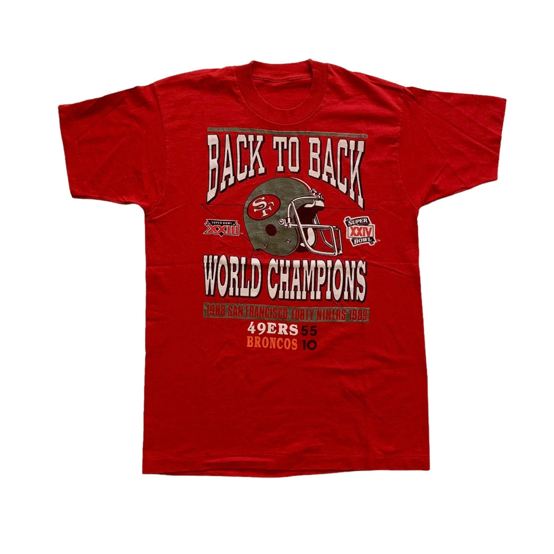 Vintage 1980Er 80Er 1989 Back To World Champions Nfl San Francisco 49Ers Super Bowl Xxiii Xxiv Grafik T-Shirt Made in Usa Herren Medium von VintageMensGoods