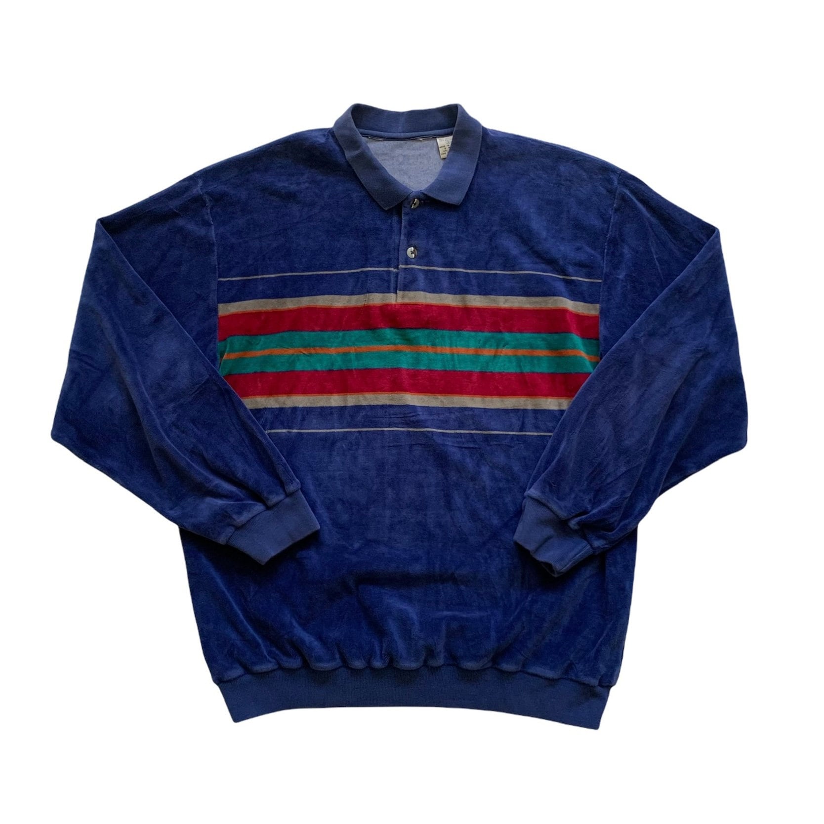 Vintage 1980Er 80Er Velour Blau Gestreifte Trainingsjacke Herren Sportbekleidung Größe S Klein von VintageMensGoods