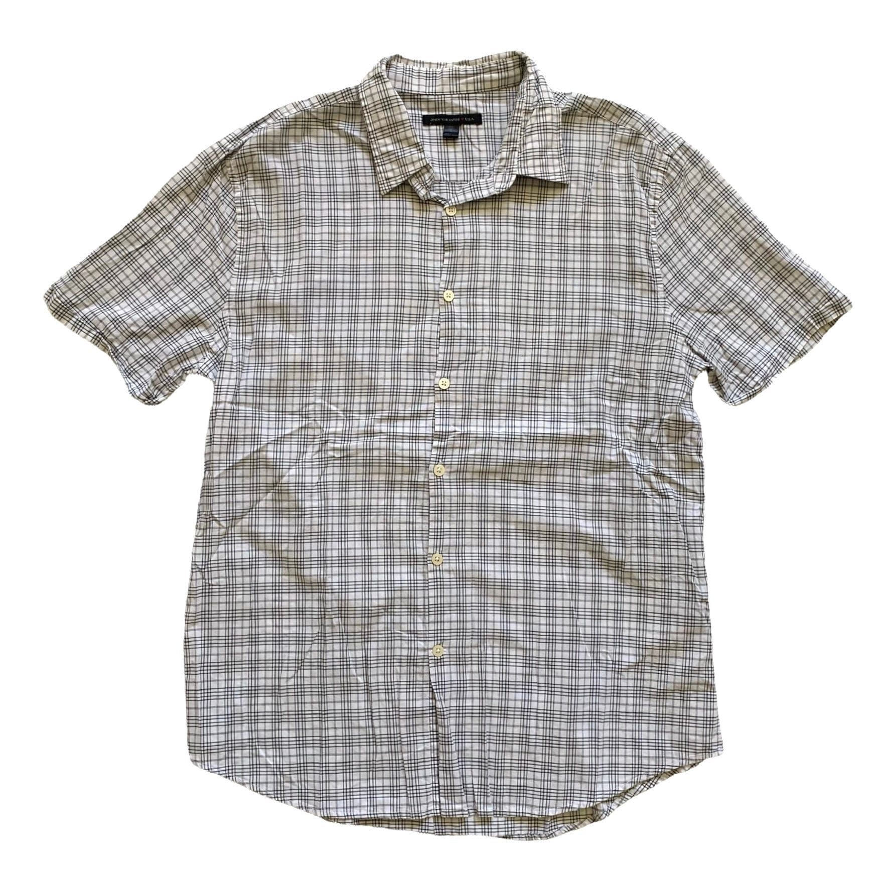 Vintage 2000Er 00Er John Varvatos Usa Weiß/Marine Grau Kariert Button Up Shirt Herren Größe M Medium von VintageMensGoods