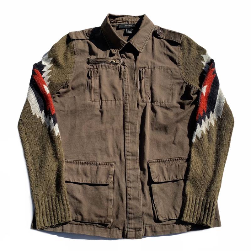 Vintage 2000Er Jahre Forever 21 Military Style Braune Jacke Mit Southwestern Ärmeln Damen Größe S Small von VintageMensGoods