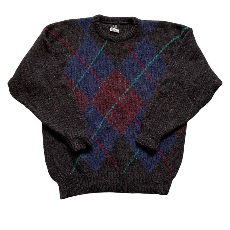 Vintage Dunhill Argyle Print Reiner Wollpullover Made in Ireland Herren Größe Xl Extra Groß von VintageMensGoods