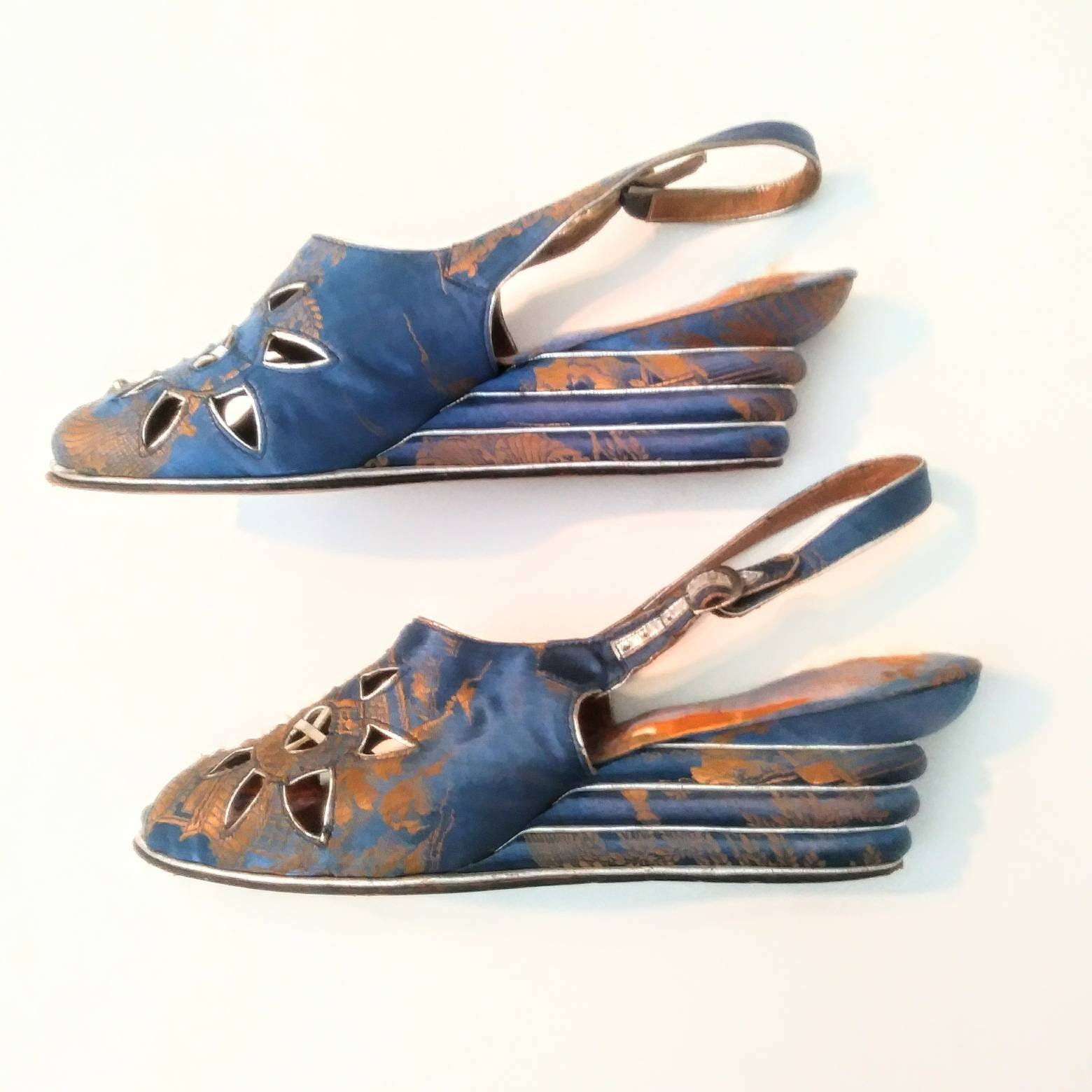 1940S Blaue Peep Toe Wedge Strand Sandalen Post Ww2 Damen Offene Zehenkeile von VintageMinks
