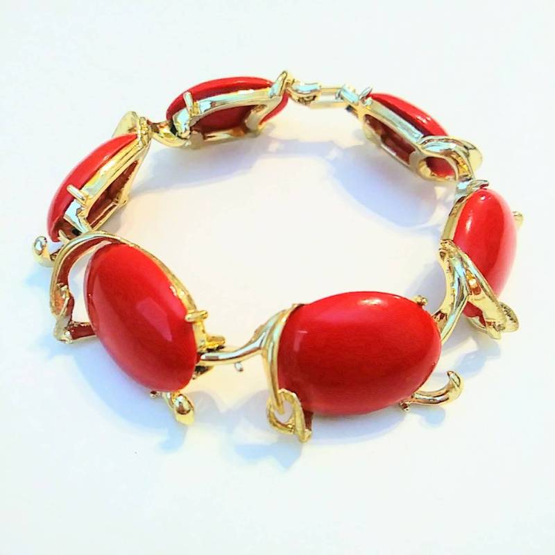 1950Er Jahre Gliederarmband in Kirschrot Und Gold von VintageMinks