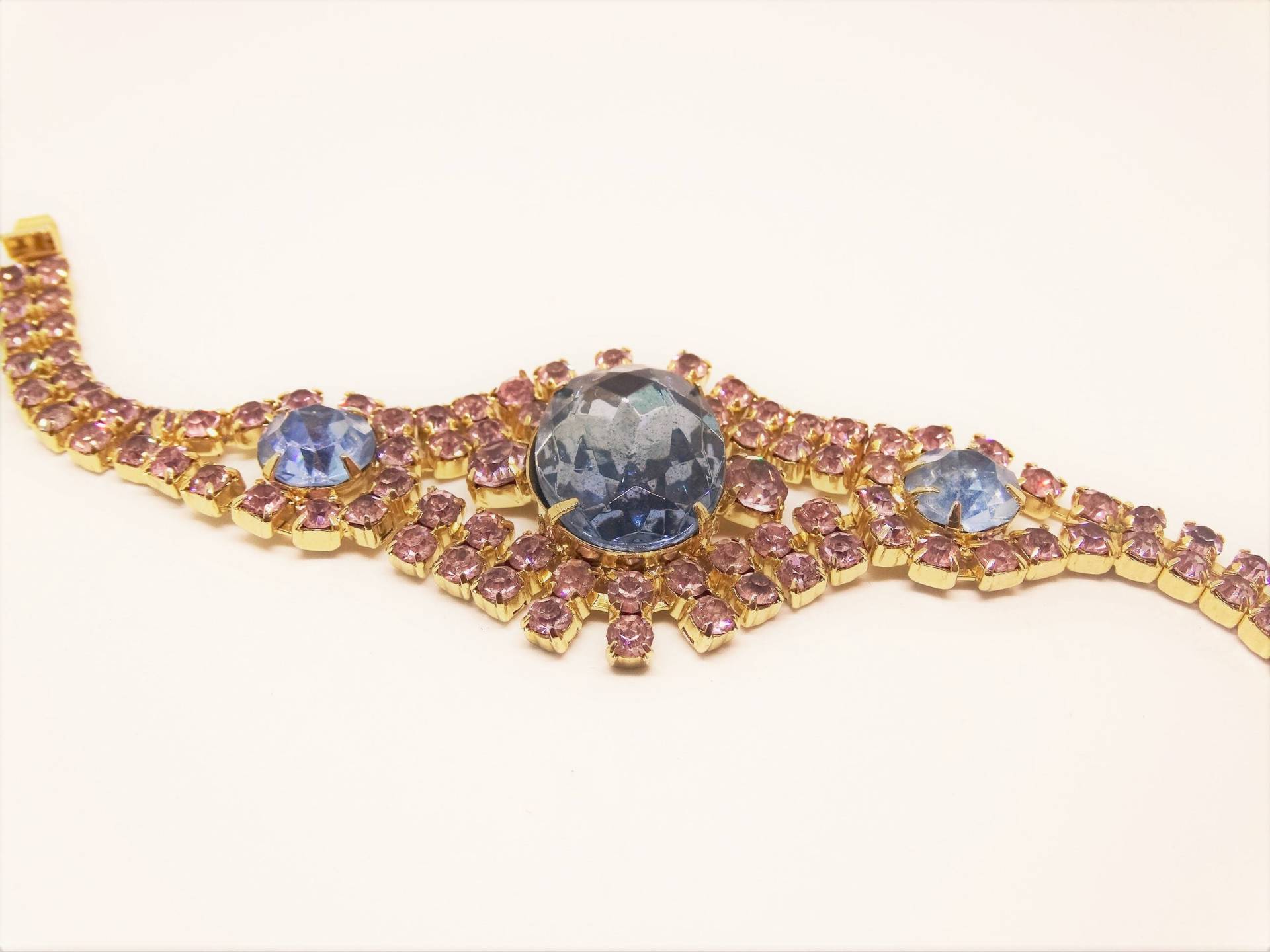 1950Er Jahre Rosa Blau Strass Armband Zweifarbiges von VintageMinks