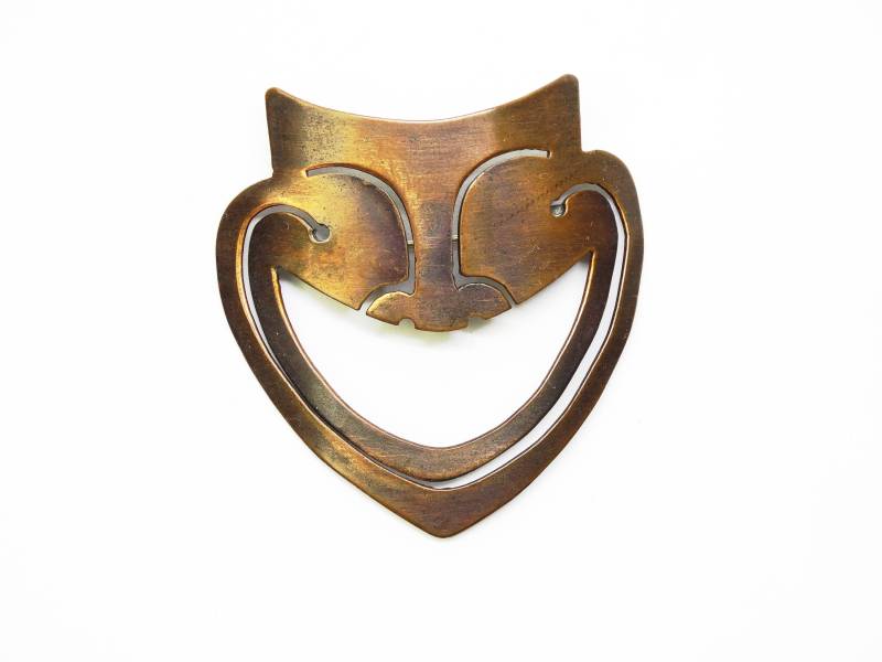 1950Er Jahre Signierte Rebajes Modernist Kupfer Komödie Masken Brosche von VintageMinks