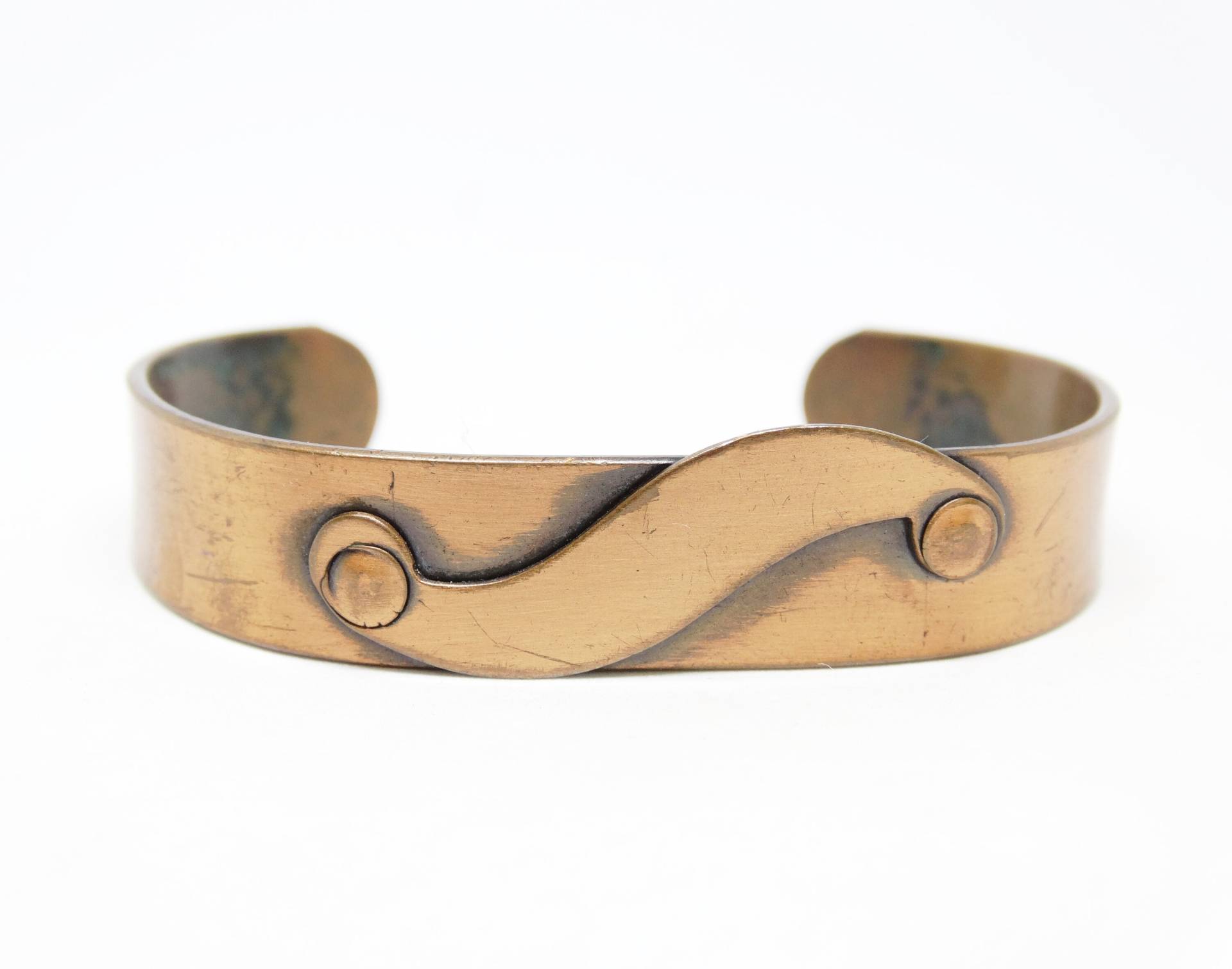 1960Er Jahre Kupfer Armreif Scroll Design Overlay Armband von VintageMinks