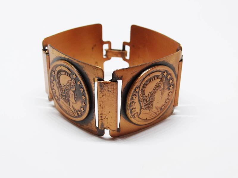 1970Er Jahre Athena Göttin Der Weisheit Kupfer-Münzarmband von VintageMinks