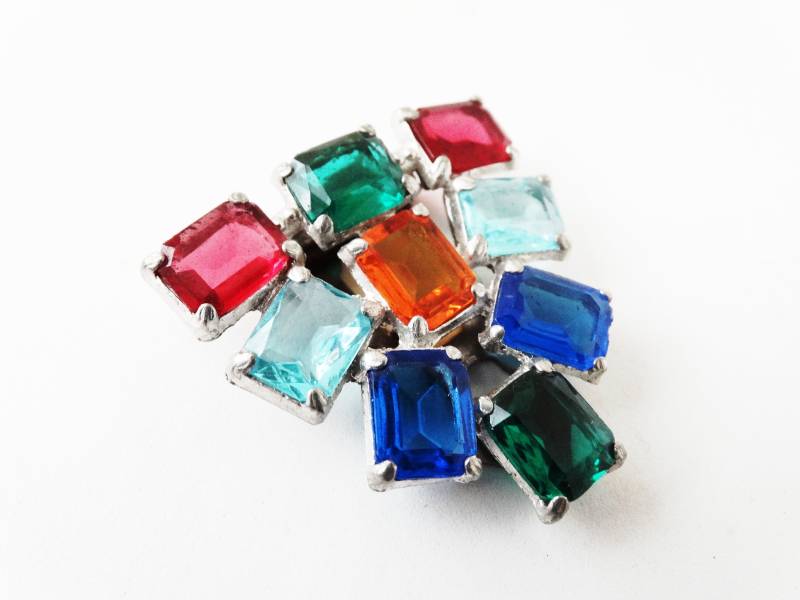 Vintage 1930Er Jahre Art Deco Multi Farbige Glas Topf Metall Kleid Clip von VintageMinks