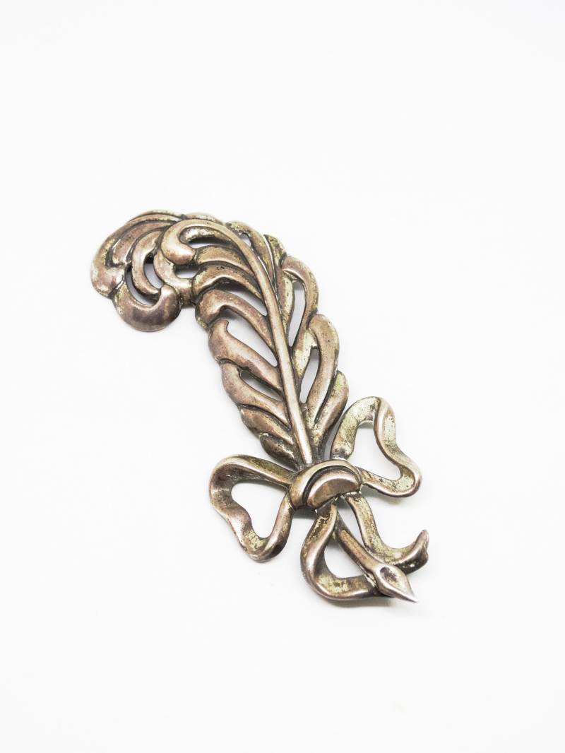 Vintage 1950Er Jahre Sterling Silber Feder Figurale Große Brosche 3 Inch von VintageMinks