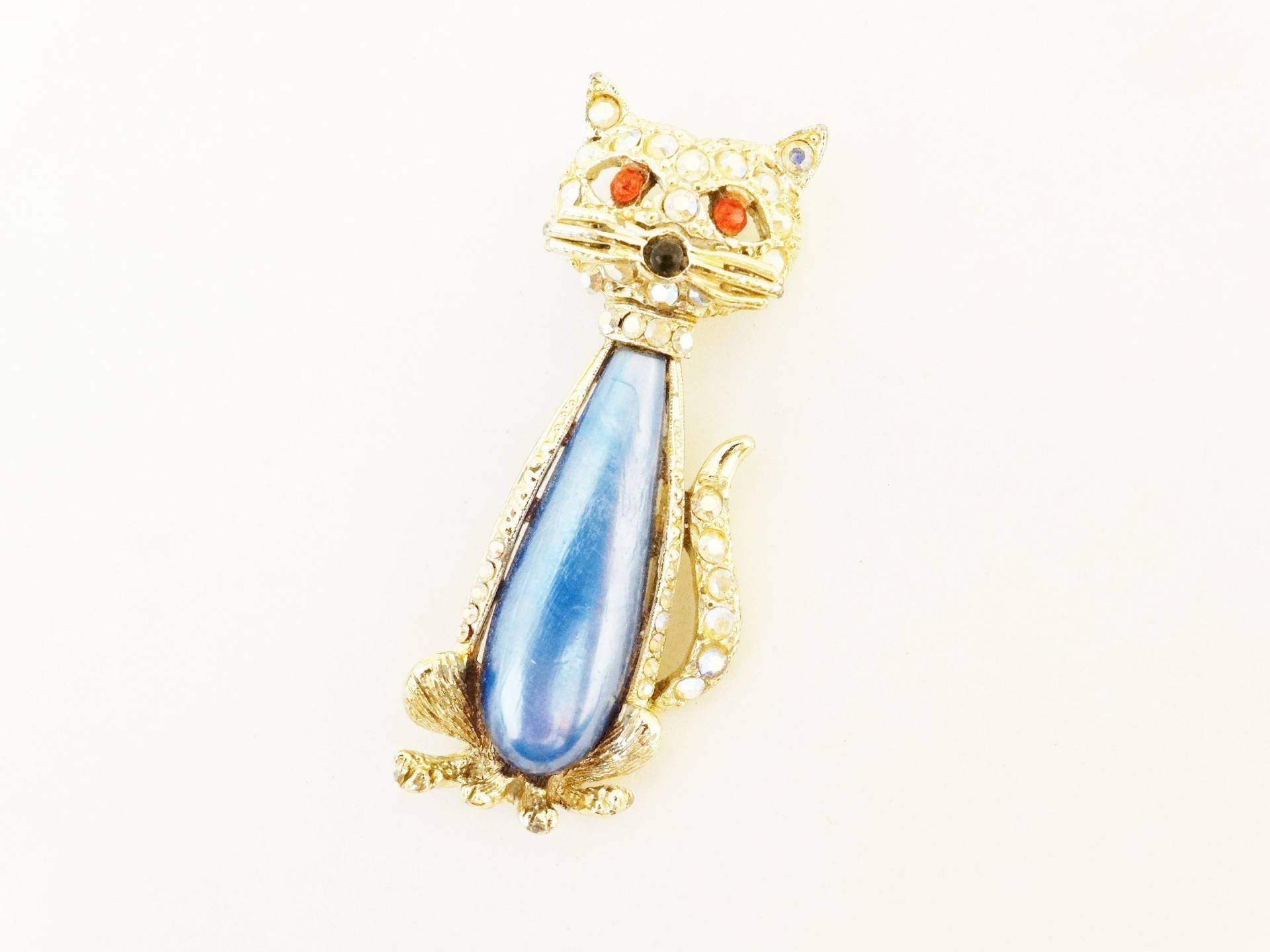 Vintage 1960Er Jahre Ab Strass Katze Kitty Brosche Blaue Katzen von VintageMinks