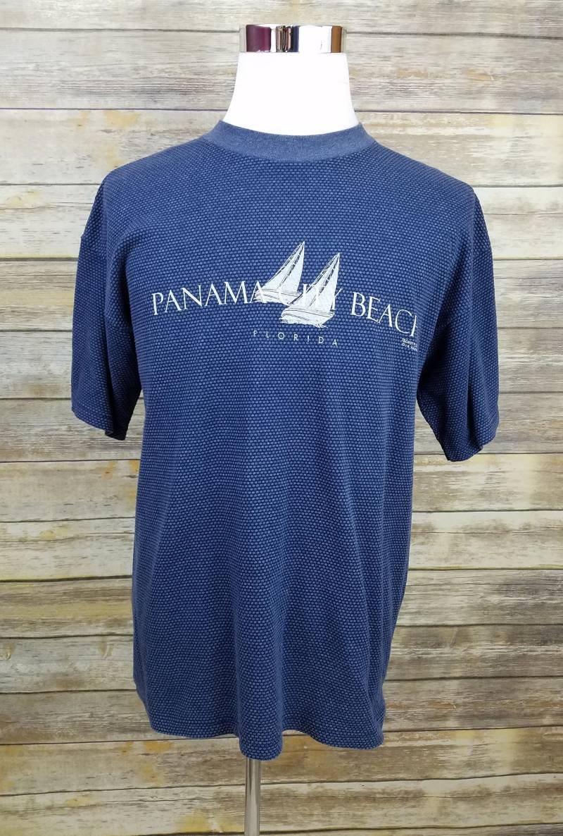 Vintage 90S Hl Miller Gold Panama Beach Florida Retro Blue Hex T Shirt | Erwachsene Größe Groß von VintageNThrowbacks