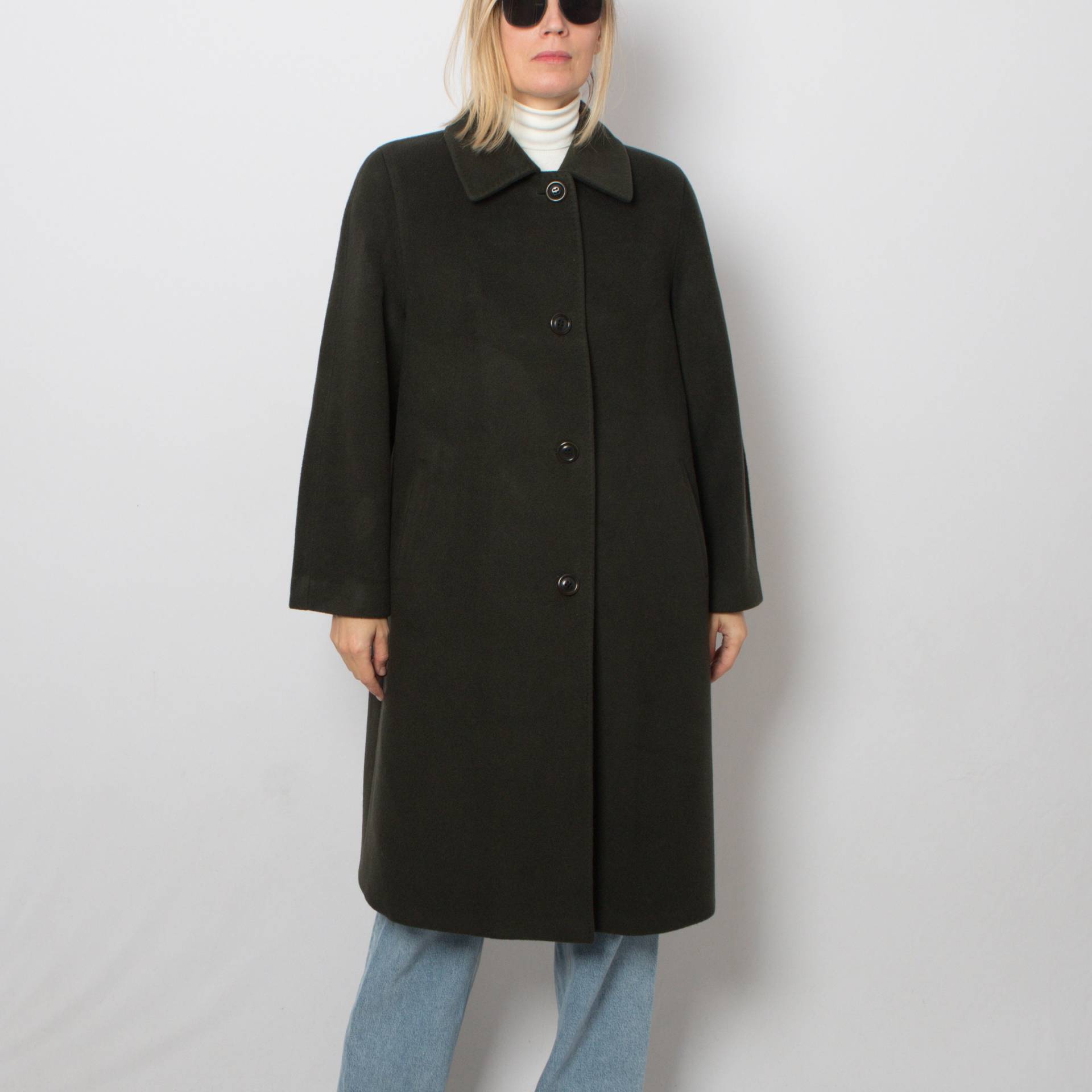 Lux Langer Grüner Wollmantel Wolle Pea Coat Einreihiger Mantel Mittlerer Größe Geschenk Für Freundin Frau Schwester von VintageNr5