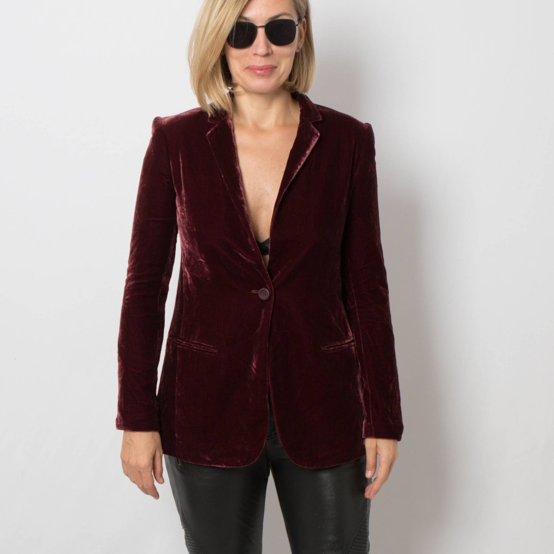 Pinko Lila Samt Blazer Frauen Jacke Tiefer Rückenschlitz Xs Größe Geschenk Für Freundin Tochter Frau Petite von VintageNr5