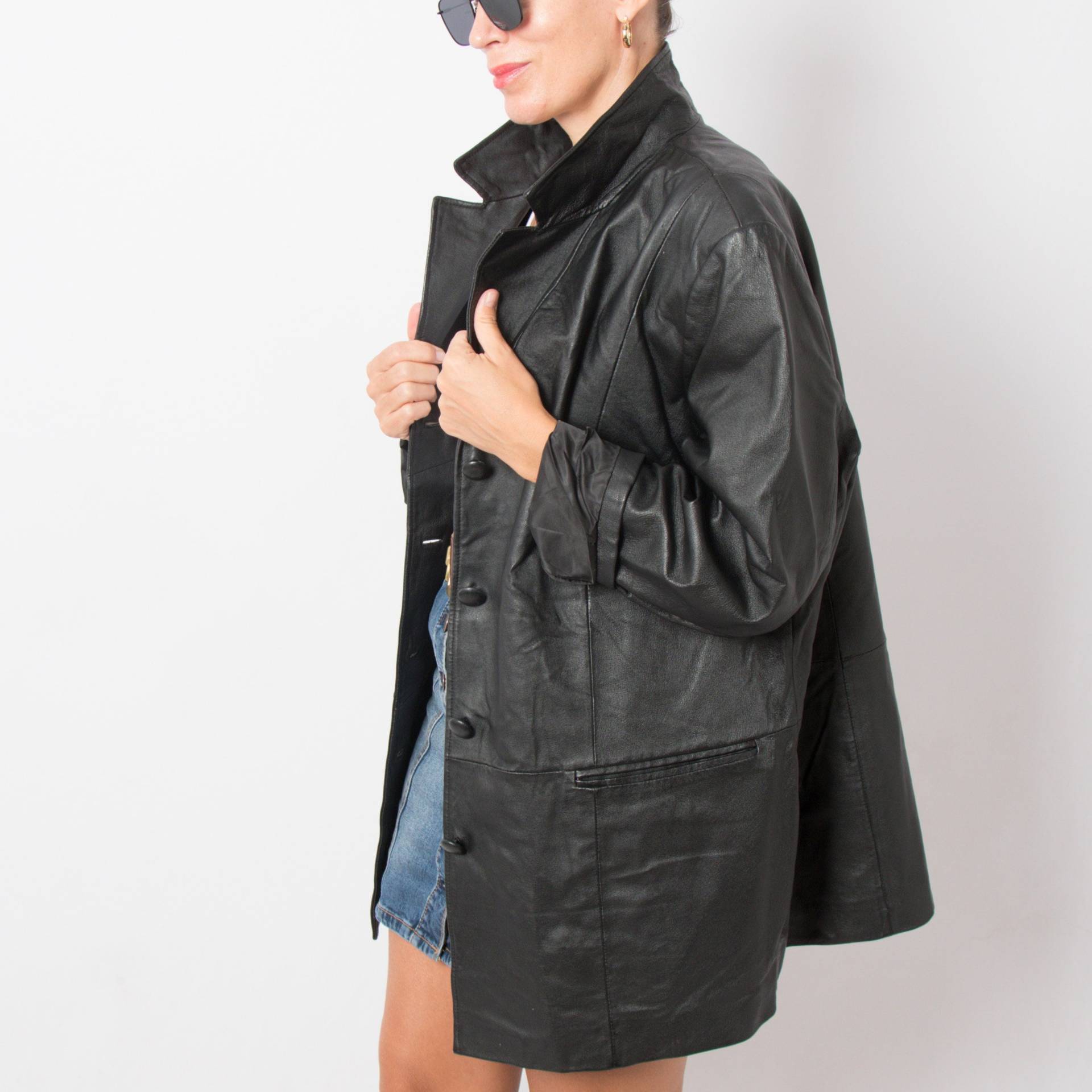 Zeitlose 90Er Jahre Übergroße Lederjacke Damen Schwarz Grunge Jacke Goth Großes Geschenk Für Freundin von VintageNr5