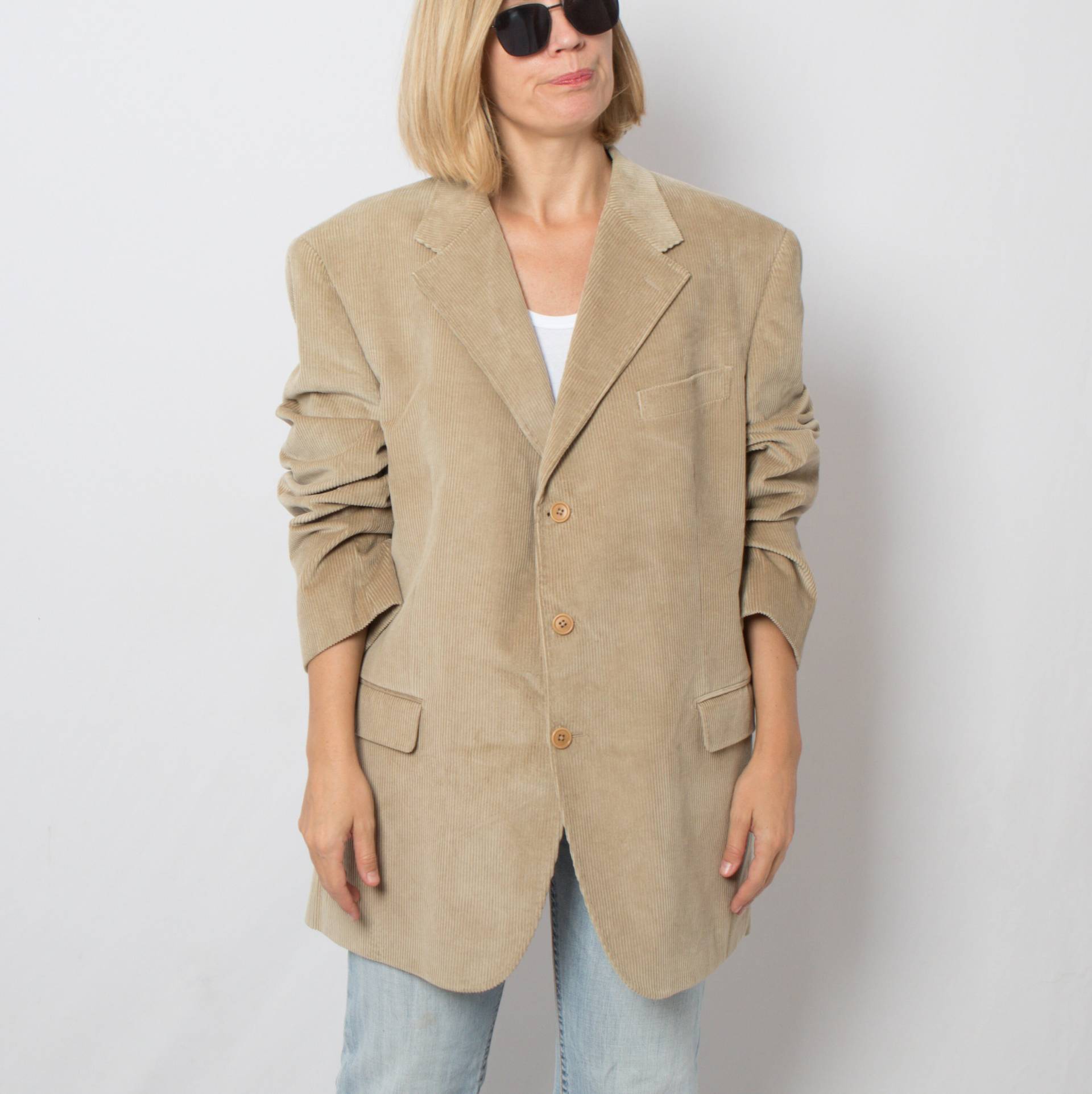 Vintage Braun Tan Cordjacke Herren Übergroße Blazer Cordblazer Boyfriend Passt L, Xl Größe Geschenkidee von VintageNr5