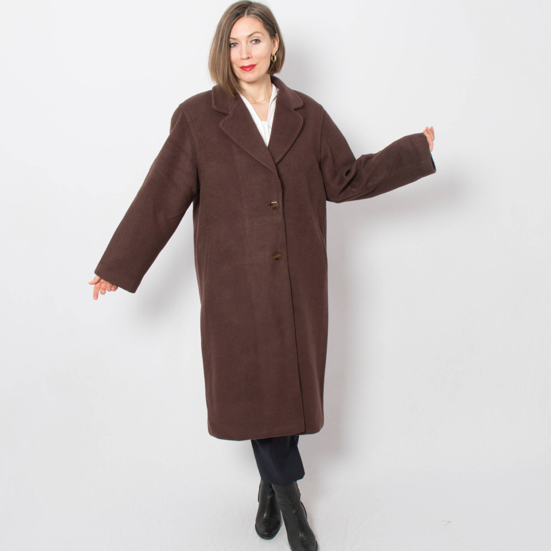 Vintage Mohair Mantel Langer Brauner Wolle Duster Damen Dark Academia Midi Großformat Geschenk Für Frau Freundin von VintageNr5