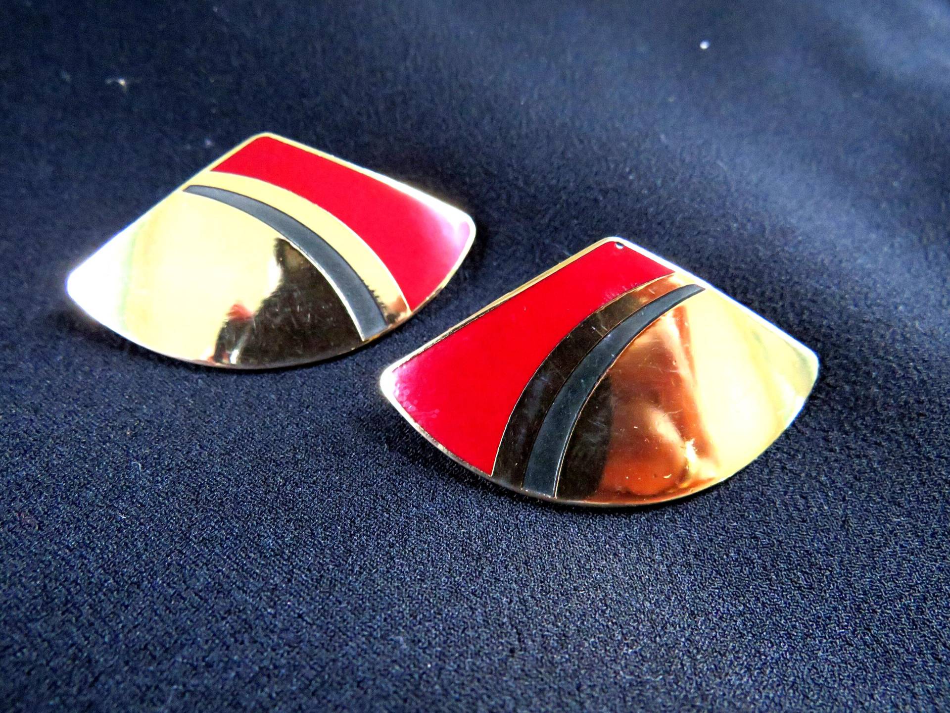 Laurel Burch Gold Ton Ohrstecker Rot & Grau Bogen Fächer Laurel Burch Gold Ton Ohrstecker Rot & Grau Bogen Fächer von VintageOak