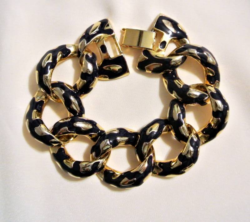 Vintage Blau Emaille Und Gold Ton Armband Vintage Blau Emaille Und Gold Ton Armband von VintageObjectsShoppe